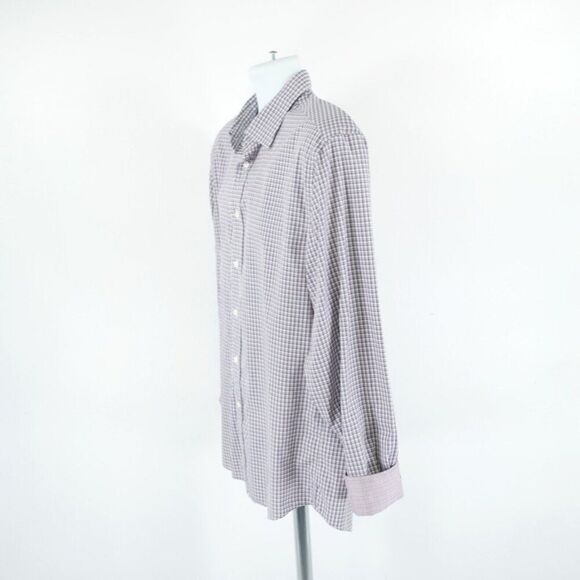 Jos A Bank Reserve Tailored Fit Large White Gray‎ Pink Check Flip Cuff Shirt - Picture 5 of 10